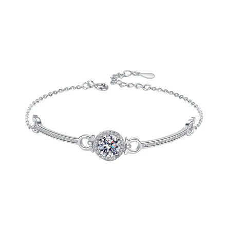 XRZ009 Luxury 925 Sterling Silver Designer Fine Jewelry 1Ct Round Brilliant Cut Moissanite Charm Bracelet Bangles for Women