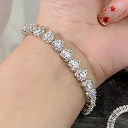 Foxi Factory Wholesale Women's Fashion Jewelry Gold Plated Zircon Link Bracelet Hip Hop Iced Out Heart Bracelet