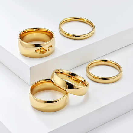 Beimai Simple Single Couple Ring OEM Full Bright Gold-Plated Titanium Steel Classic Style Stainless Steel Jewelry