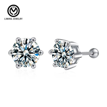 XEZ064 Classic Screw Back 925 Sterling Silver Engagement Six Claws Diamond Moissanite Stud Earrings Women Fashion Jewelry