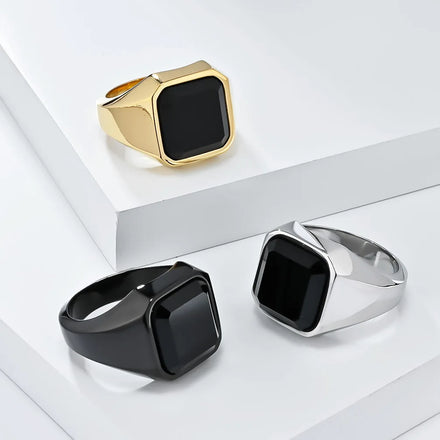 Beimai Men's Ring Simple Lightweight Luxury Black Agate Waterproof Titanium Steel Stainless Steel Jewelry OEM Customizable