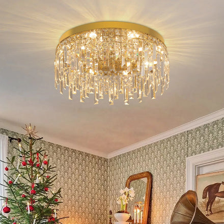 Modern Luxury Led Creative Round Embedded Crystal Ceiling Lamp Hotel Living Room Illumination Changeable 3 Colors Ceiling Light