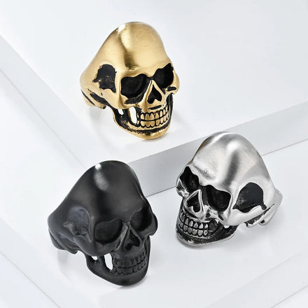 Beimai OEM Ring Wholesale European and American Retro Matte Brushed Skull Stainless Steel Men's Ring