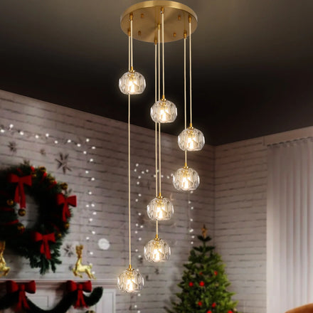 Copper Iron Cascade Crystal Chandelier Cluster Pendant Light With G9 Bulb