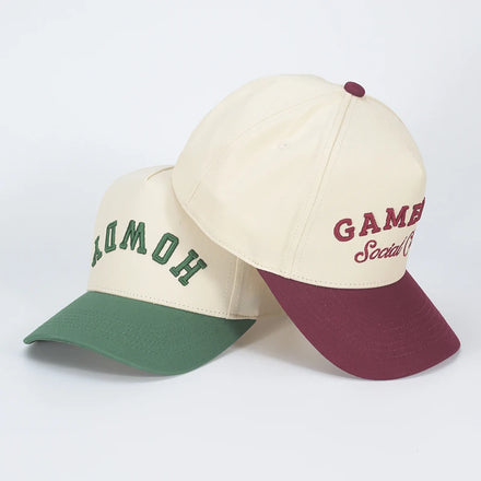 Custom Embroidery Letter Logo 5 Panel Structured Vintage Baseball Cap Trendy Two Tone Snapback Hats Waterproof Terry Sporty