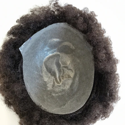 4MM Wave Afro Curly Black Color Indian Natural Human Hair Full PU Skin Men Toupee