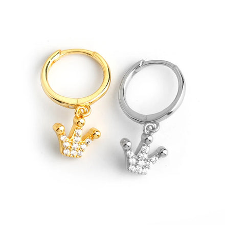 EH1054 925 Sterling Silver Crown Pendant Pendant Hoop Earrings for Women Exquisite Earrings Jewelry