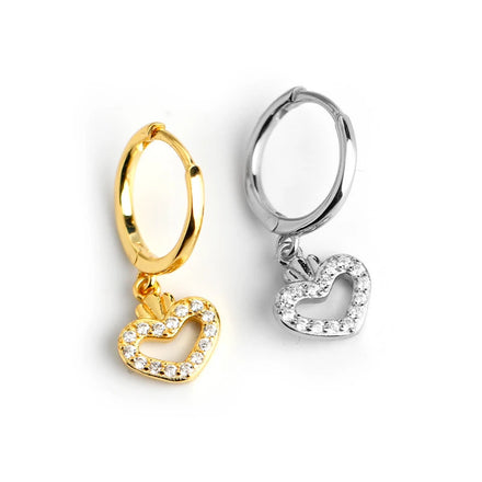 EH1082 Fashion Jewelry 925 Sterling Silver Hollow Heart Diamond Zircon Gold Plated Hoop Earrings for Women Valentine's Day