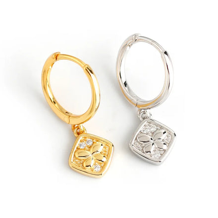 EH1104 925 Sterling Silver Small Square Drop Earrings for Women Crystal Octagonal butterfly Hoop Earrings Fashion Jewelry