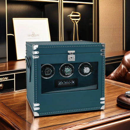 SUNYUNG Luxury LED Watch Winder Box Handmade 3-Slots Microfiber Leather Automatic Watch Winder and 10 Slots Watch Storage