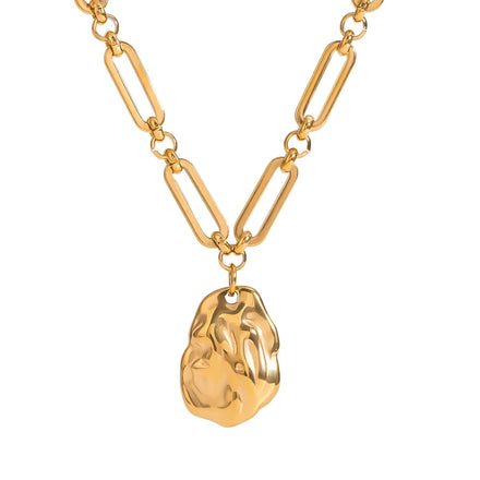 New Personalized Fashion Jewelry 18k Gold Plated Stainless Steel Simple Hammer Pattern Irregular Anti Allergy Pendant Necklace