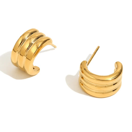 Tarnish Free Hypoallergenic Fashion 18K Gold Plated Minimalist Stainless Steel Multilayer Mini Hoop Earrings for Women
