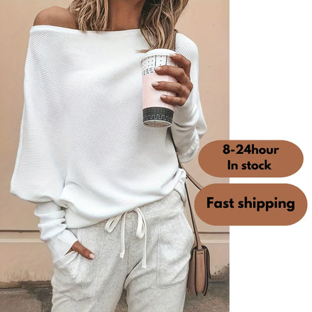 Fashion Casual Washed Long Sleeves Women Crewneck Lightweight Knitted Loose Ribbed Hem Spring Fall Fit Pullover Polyester