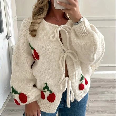 Wholesale Criss-cross Christmas Tree Embroidered Jacquard Knitted Breathable Anti-Pilling Casual Cardigan Sweater Women