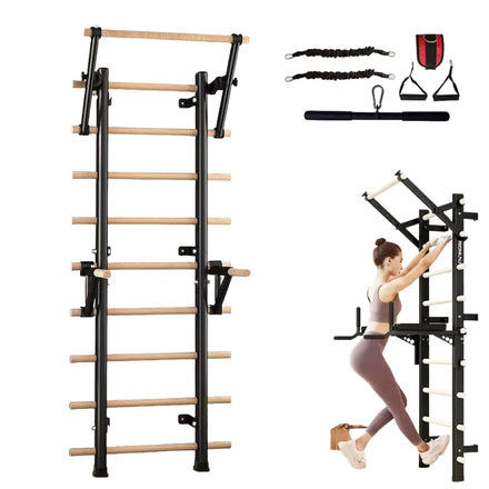 Multi Function Swedish Ladder Wooden Pull up Bar Wall Mounted With Horizontal Parallel Bars and Fitness Accessories