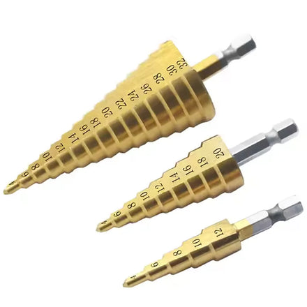 TRANRICH 3PCS Step Drill Bit HSS Titanium Coated Step Drill for Metal Stainless Aluminum Drilling
