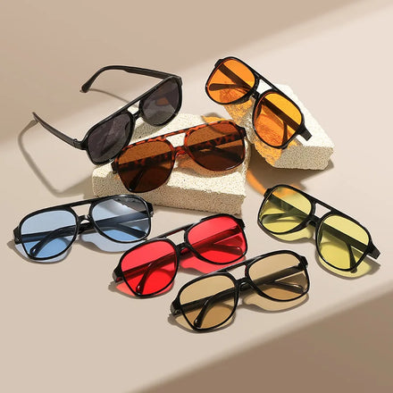 Retro Double Beam Sunglasses Women With Customized LOGO Trendy Multicolor Clear Resin Lenses Large Square Frame Sun Glasses