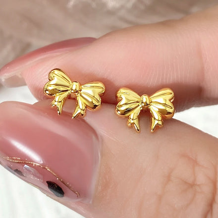 Foxi Ready to Ship Stud Earrings Trendy Minimalist Women Jewelry Aretes Small Ribbon Bow Earrings