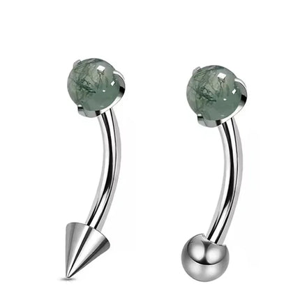 ASTM F136 Titanium 16G Curved Green Natural Stone Rook Piercings Gold Barbell Eyebrow Ring Zircon for Weddings Engagements