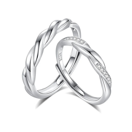 FDJZ-156 925 Sterling Silver Adjustable Couple Rings Shiny Diamond Hemp Rope Twist Classic Rhodium Plated for Weddings Men Women