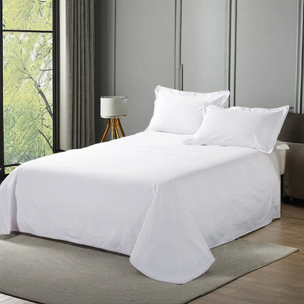 100% Organic Cotton Percale Plain Fabric White Bed Sheets 180T-200T Thread Count Woven Technique Mercerized Pattern Eco-Friendly