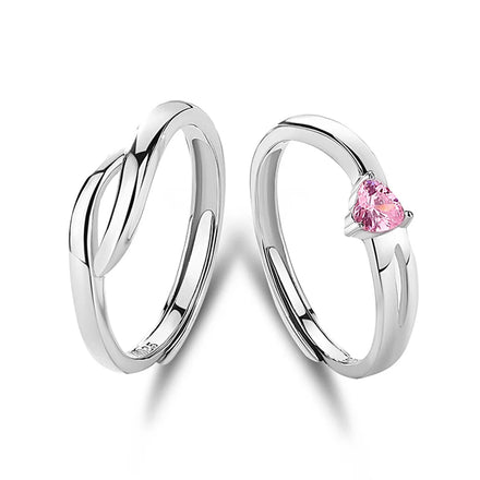 FDJZ-276 925 Sterling Silver Ring Adjustable Open Couple Engagement Rings Pink Heart Zircon No Intersection Circle Couple Rings