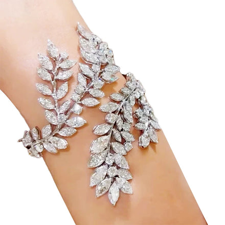 New European and American Personality Leaf Zircon Bracelet Adjustable Opening Stainless Steel Bracelet Arm Ring Fashion Jewelry