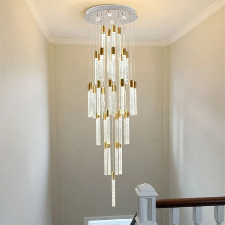Modern Simple Luxury Crystal Lamp Long Duplex Villa Hall Chandelier for Apartment Staircase Pendant Lights