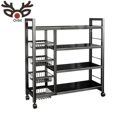 Modern Carbon Steel 4-Tier Kitchen Storage Rack Wheels Rolling Shelf Organizer Kitchenware GO-S009B Black/White Multi-Functional