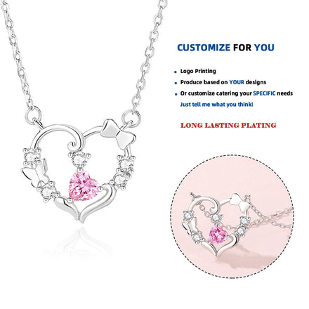 FDXZ-205 Exquisite Casual Simple S925 Sterling Silver Heart Butterfly Love Diamond Zircon Necklace for Women Birthday Parties