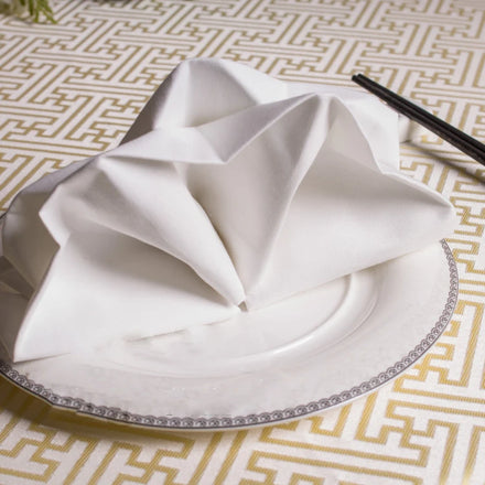 White Linen Napkin 55cm*55cm 100% Organic Cotton Woven Satin Fabric Eco-Friendly High-Durable Breathable with Solid Color Band