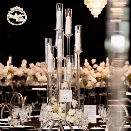 7 Arm Crystal Glass Transparent Candelabra Wedding Decoration Centerpieces Candlestick for Event