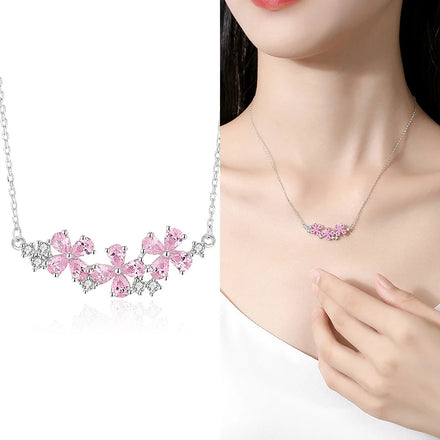 FDXZ-174 925 Silver Pendant Necklace Pink CZ Diamond Peach Blossom Smile Flower Original Design Light Luxury Party Jewelry