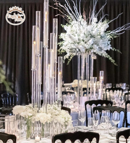New Candelabra Table Flower Stand Centerpieces Decoration Candlestick 6 Arms Crystal Glass Clear Candle Holder