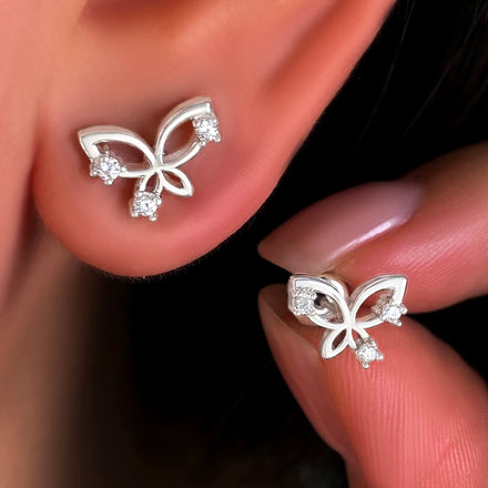 Wholesale Jewelry Foxi Minimalist Stud Earrings Trendy Brass Cubic Zircon Lovely Butterfly Earrings