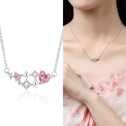 FDXZ-189 Exquisite Jewelry Festival Gift Love Pink Zircon Pendant Necklace Sterling Silver 925 for Women Wedding and Party