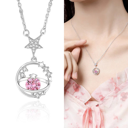 FDXZ-190 925 Sterling Silver Necklace Pendant for Women Jewelry Love Planet Necklace Luxury Love Pink Zircon Collar Chain Ring