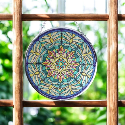 6inch Art Deco Stained Glass Suncatcher | Customized Color Luxury Window Hanging for Spiritual Home & Outdoor Decor