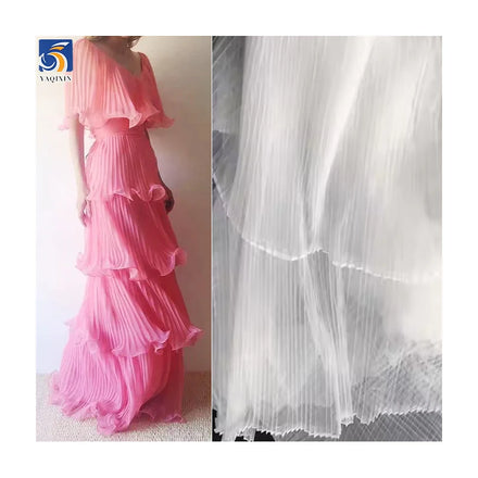 YX632 Custom L-shaped Toothpick Soft 100 Polyester Knitted 3mm Pleated White Mesh Tulle Fabric for Bridal Veil