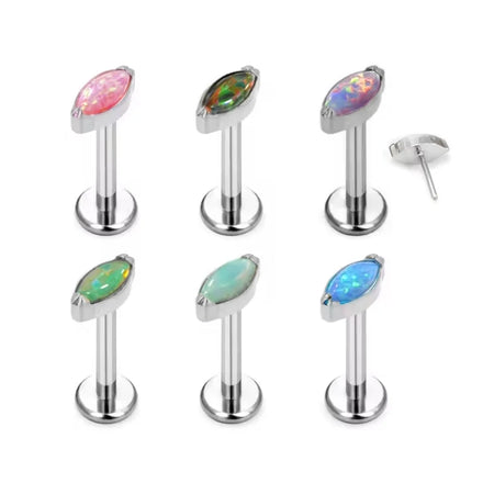 Implant Grade Titanium Ear Piercing Set Opal Push Pin Labret Lip Studs Gold Plating Claw Setting Technology Assorted for Wedding