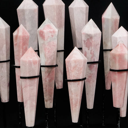 Wholesale Natural Rock Healing Wands Gemstone Carved Pink Opal Wand Crystal Scepter Tower Point for Sale