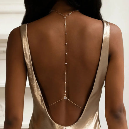 Simple Pearl Rhinestone Body Chain Back Chain European&American Temperament Bride Backless Stainless Steel Jewelry Body Chain