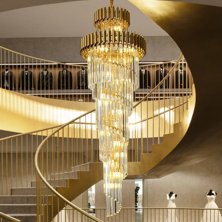 Spiral Living Room Gold Lustre Shopping Mall Hotel Lobby Villa High Ceiling Illumination Crystal Chandelier Pendant Light