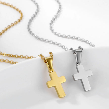 High Polish 15mm Christian Religious Cross Pendant Necklaces Stainless Steel Crucifix Cross Charm Necklace for Women Men Jewelry