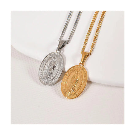 Stainless Steel Regious Women Jewelry Christian Mother Mary Pendant Necklace PVD Gold Plated Guadalupe Virgin Mary Necklaces