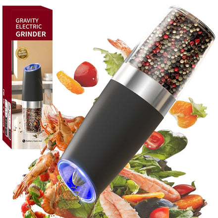 MUYI Best Selling Electric Gravity Salt and Pepper Mill Battery Powered Plastic Grinder with Blue Light Lithium Battery