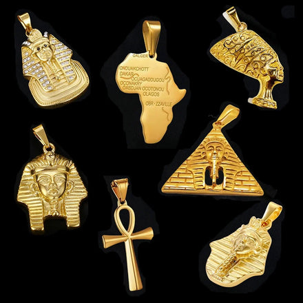 Vintage Egyptian Pyramid King Pendants Stainless Steel Gold Cross Egypt Queen Pendant Africa Map Charm Jewelry for Women Men