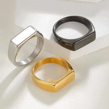 Custom Jewelry Logo Engraved Signet Stainless Steel Simple Ring for Women Laser Engraved Logo Name Flat Blank Custom Ring