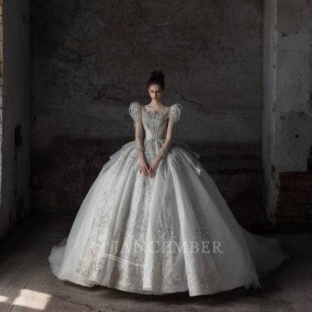 Jancember LSHT072 Princess Puff Sleeve Crystal Bonding Wedding Dresses for Girls
