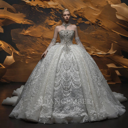 Jancember LSHT070 Luxurious Strapless Sweetheart Women's Wedding Gowns With Bow